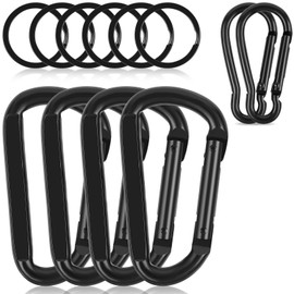 Heavy Duty Carabiner Clip by [Brand], 850lbs, 3 Pc Set: D Shaped + 2 Pc Set Gourd Shaped, 6 Key Rings, Spring Hooks Black for Outdoors, Gym, Keychains