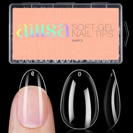 AILLSA Uñas postizas cortas, ovaladas y redondas, 504 unidades, de gel transparente, suaves y con cobertura total, para extensiones de uñas, ideal par