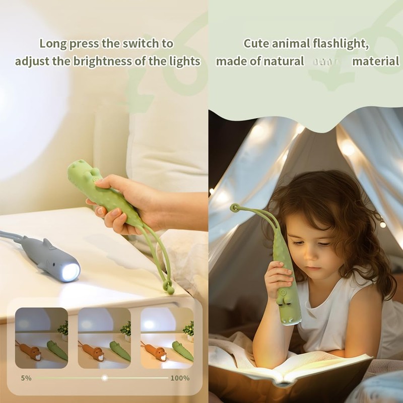 YZYOE New Rechargeable Crocodile LED Flashlight, Cute Animal Shaped Silicone