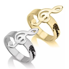 N/A MUSIC NOTE CUSTOM NAME RING: STERLING SILVER, 24K GOLD, ROSE GOLD