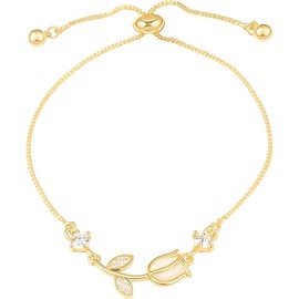 Juego de 3 Piezas de Tulipán para Mujer: Collar con Dije, Pulsera y Aretes Bañado en Oro - Joyería Elegante Versátil