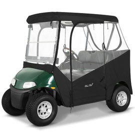 Golf Cart Enclosure 2 Passenger for Yamaha G29 Drive 2 600D Waterproof Windproof Driving Rain Cover Fit 2-Seater Short Roof with 4-Sided Clear Windows Mirror Openings Roll-up Zipper Door Black