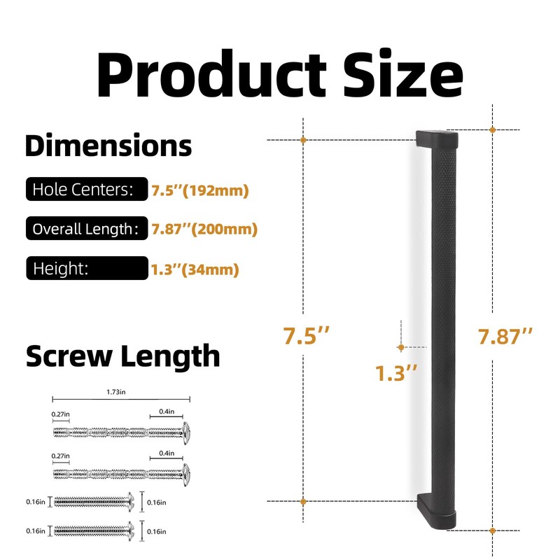 KOMOTIA 10 Pack Matte Black Cabinet Pulls knurled 7-1/2 Inch