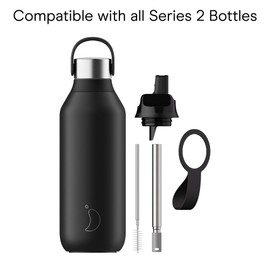 Chilly's Series 2 Sports Flip Lid with Telescopic Straw and Nylon Carry Loop - Easy Flip Lid, Straw Cleaning Brush Included - Accessory Series 2 Water Bottles - Abyss Black