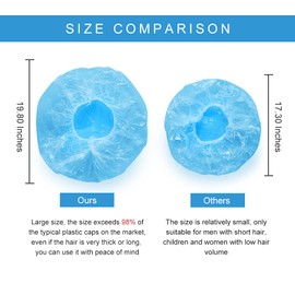 Maltose 100 Pcs Large Disposable Shower Caps Individual Package Larger 19.68” Thicker Plastic Hair Cover Waterproof Bath Caps for Spa Hair Salon Home Use Protection (blue)