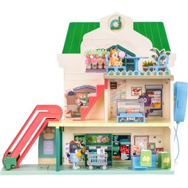 Bluey Bluey and Bingo Supermarket Playset with Escalator, Pretend Play Toys for Toddlers, Sounds and 15 Pieces, Grocery Store Playset