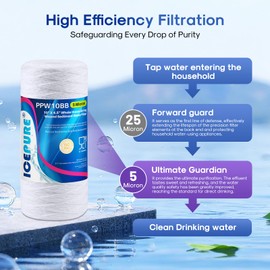 ICEPURE 5 Micron 10”*4.5'' Whole House Sediment String Wound Water Filter Replacement filter for 84637, WPX5BB97P, PC10, 355214-45, 355215-45, WP10BB97P, WP5BB97P, 2PACK