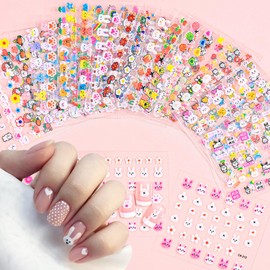 30 Sheets Easter Nail Stickers 3D Self-Adhesive Rabbit Nail Decals Colorful Bunny Nail Stickers Kawaii Animal Flowers Moon Star Design Nail Art Supplies Accessories for Women DIY Nail Decoration Tips