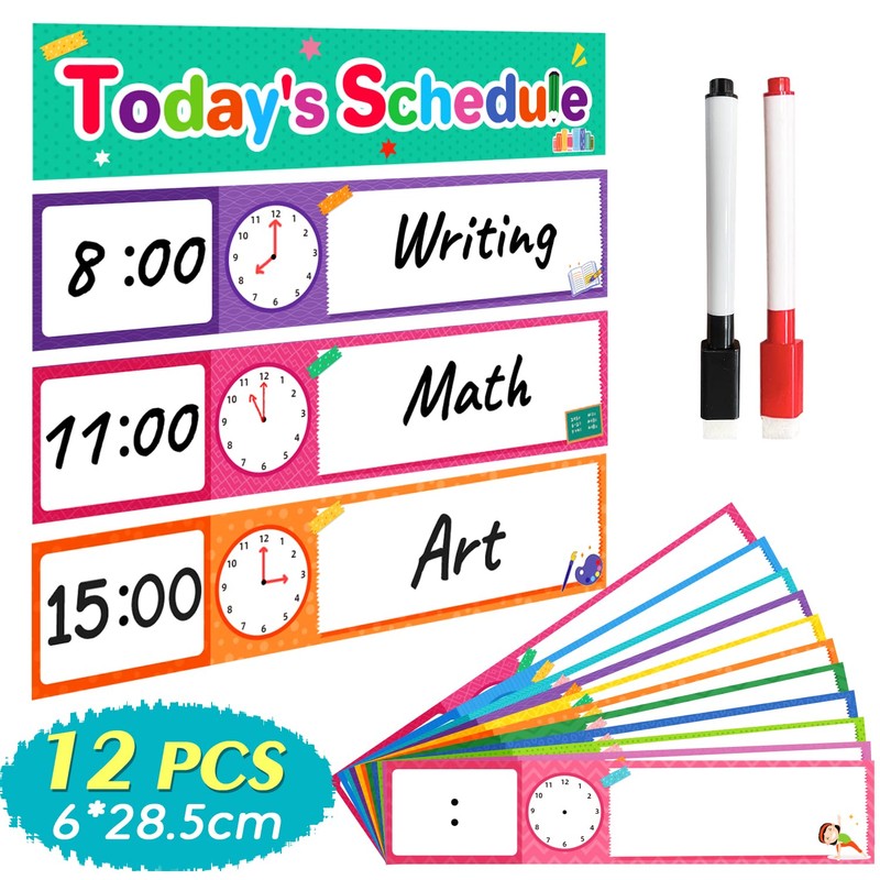 Lachilly 12 Pcs Daily Routines Schedule Cards, Schedule Pocket Chart