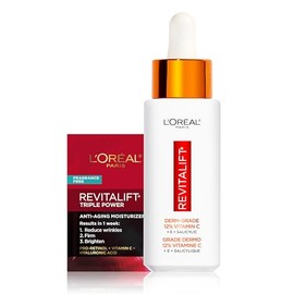 L'Oreal Paris Revitalift Vitamin C Serum with Vitamin E & Salicylic Acid, Moisturizing, Smoothing & Brightening, Non Greasy, Combats Early Signs of Aging + Sample