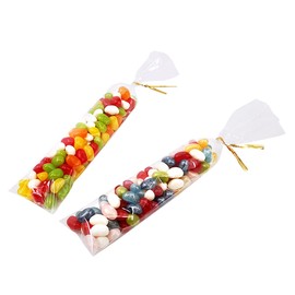 Wowfit 100 CT 2” x 10” Clear Flat Cellophane Treat Bags with 4” Gold Twist Ties, Cello Packaging for Pretzel Rods, Cookies, Candies and Jewelry Wrappers