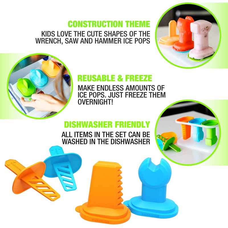 Dinneractive Play Pop Popsicle Molds - 3 PC Tool Themed