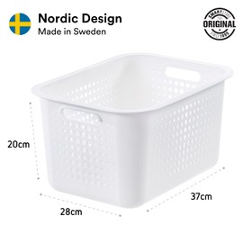 SmartStore 13L Recycled Plastic Storage Basket with handles - White - Sustainable, Stackable and Nestable - 10 Year Guarantee - Medium basket - L37 x W28 x H20 cm