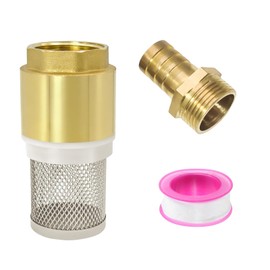 SRJQXH Foot Valve with Suction Basket, 1 Inch Suction Filter Set, Stainless Steel Filter, Brass Check Valve Water, with 1 Inch Male Thread Connection and Raw Material Band, for Suction Pipes, Pumps