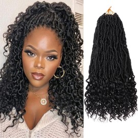 14 Inch Faux Locs Crochet Hair 7 Packs New Goddess Locs Crochet Hair Pre-Looped Nu Locs with Curly Ends Natural Black Synthetic Soft Locs Crochet Hair Extensions (12Strands/pack 1B#)