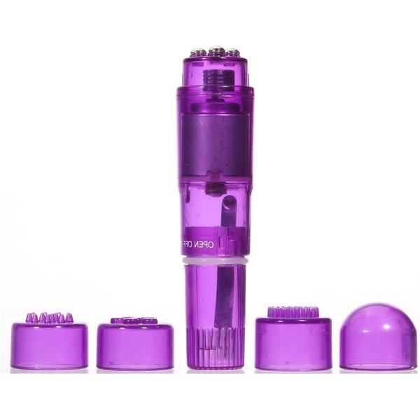 Finever Mini Massager Handheld with 4 Heads Pocket Pen for Face, Neck, Head,Back and Shoulder (1PC Purple)