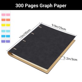 Yarotm Leather Notebook A4 - Ring Binder Squared Paper Notebook A4-100GSM Refillable A4 Notepad 21.5x28cm - 300 Pages Spiral Notebook Squared 5mm - Leather PU Travel Journal, Black