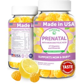 Lunakai USA Made Prenatal Vitamins with Iron&Folic Acid-Delicious Pregnancy Multivitamin