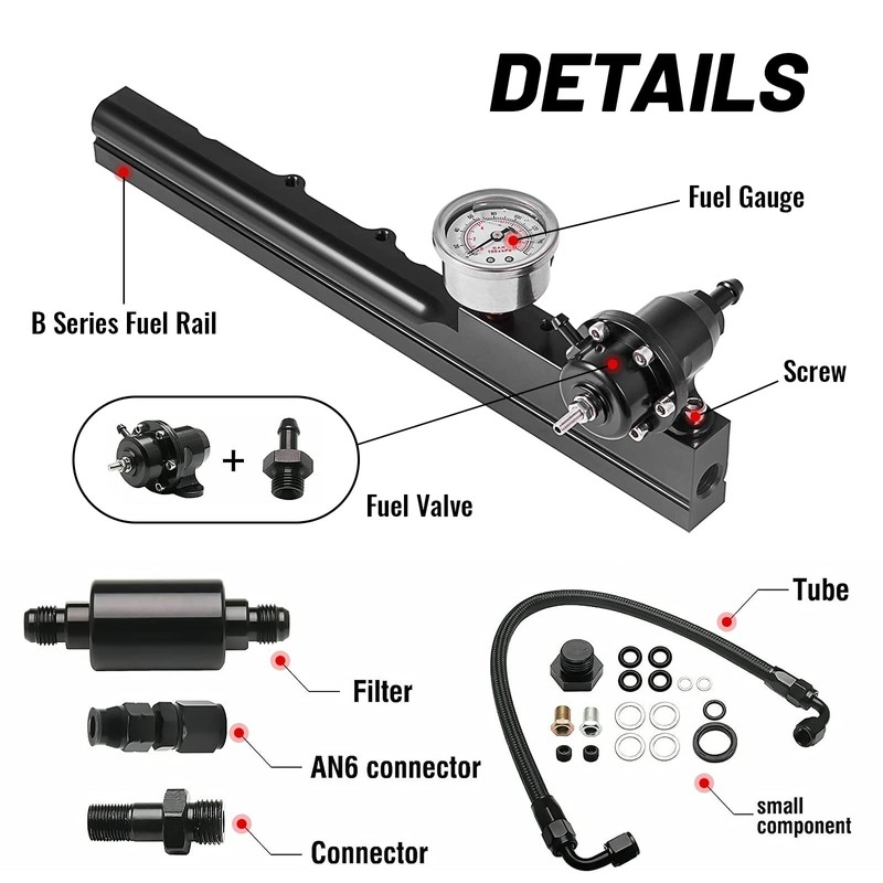 High-Flow Fuel Rail Kit with Pressure Regulator Gauge for Honda
