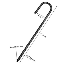 Ground Rebar Stakes Ground Anchors Tent Stakes J Hook Garden Heavy Duty Metal Stake with Chisel Point End for Trampolines Security 12inch 6 Pack