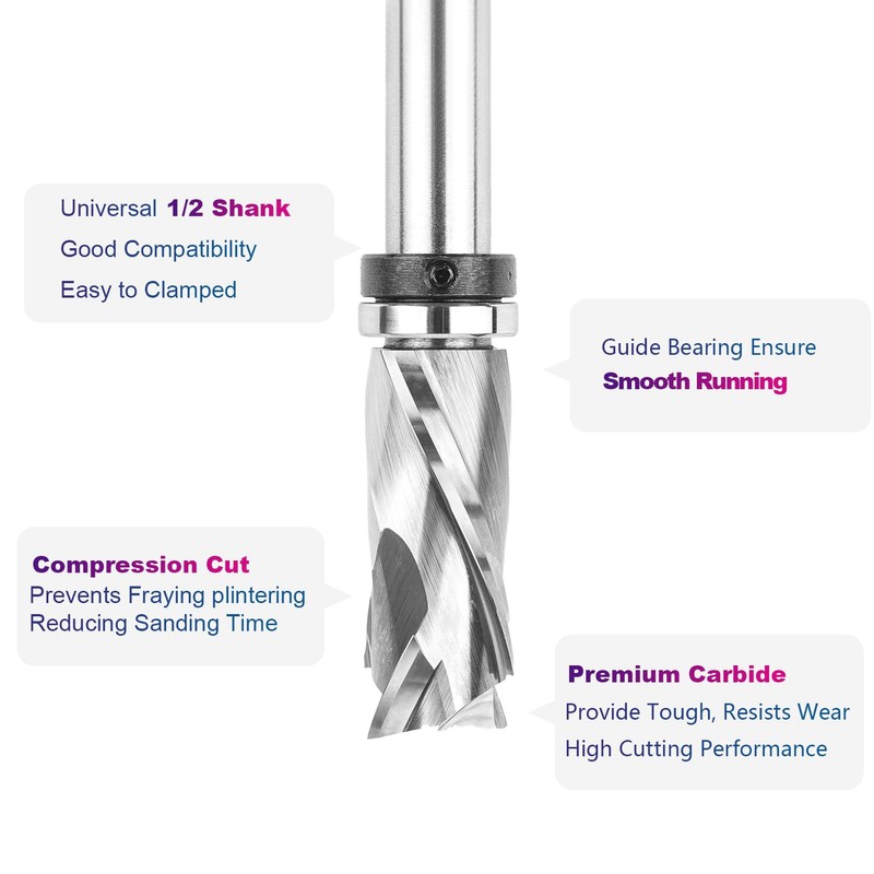 SpeTool Top Bearing Compression Flush Trim Router Bit 1/2" Shank