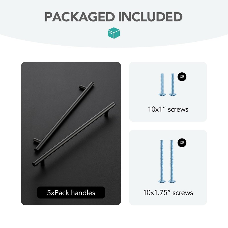 HOME EDIT 5 Pack 256mm Matte Black Kitchen Cabinet Hardware