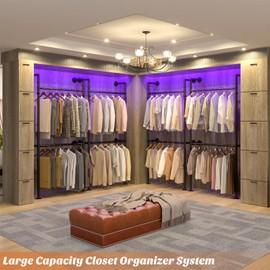 Aheaplus Industrial Pipe Clothing Rack, Reversible 3.5FT Clothes Rack for Hanging Clothes, Heavy Duty Garment Racks, Wall Mounted Closet Wardrobe Racks, Small Walk-in Closet System, Black