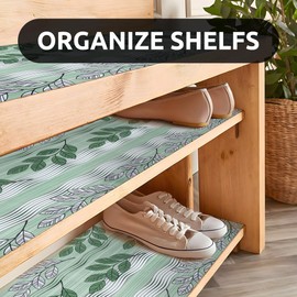 RAY STAR 18X96 Inch Shelf Liner for Kitchen Cabinets, Non-Adhesive Cabinet Liner Washable, PVC Drawer Liner for Dresser Non-Slip Bathroom (Green Leaf)(1 Roll)