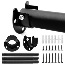 hanvate Closet Rods for Hanging Clothes, 17 to 40 Inches Stepless Adjustable Closet Hanging Rod, 1.3 Inch Diameter Heavy Duty Tension Rod, Black Metal Closet Pole for Wardrobes Bathroom Windows