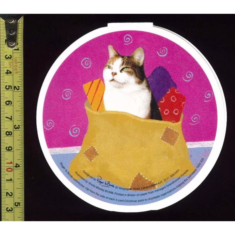 Round cat with presents Christmas card #71 - 1 card