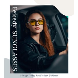 FEISEDY Women Polarized Aviator Sunglasses Men Classic Vintage 70's Style TR90 Acetate Frame UV400 B0203 Black/Yellow