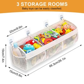 Colexy Badewannenspielzeug Aufbewahrungstasche,Badezimmer Spielzeug Boxen mit 3 Fächern, Badespielzeug-Netz,Badewannenspielzeug Hängeorganizer Tasche, mit 4 Haken, für Badespielzeug Organize