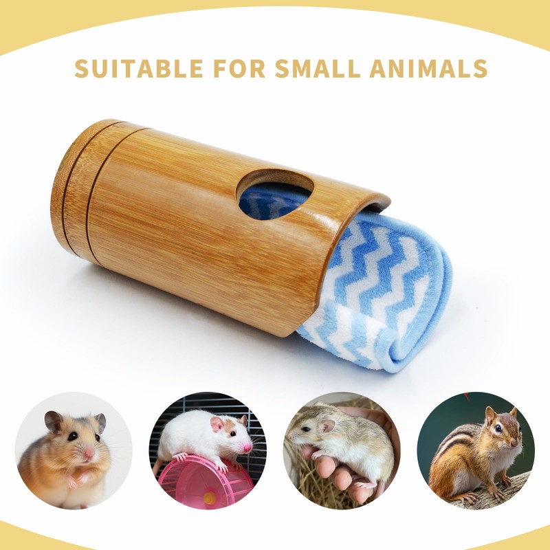 BingegePet Rat Cage Accessories, Bamboo Tube Hide with Soft Towel