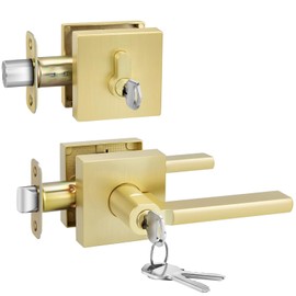 Goldenwarm Gold Exterior Door Lock Set with Deadbolt, Zinc Alloy Keyed Alike Entry Door Locksets with Deadbolt, Heavy Duty Brushed Gold Exterior Door Handle (1 Pack)