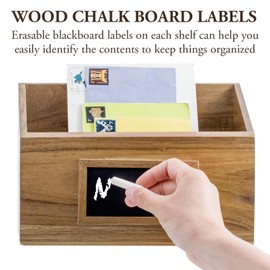 MyGift 11 Inch Premium Acacia Solid Wood Wall Mounted Magazine Racks with Chalkboard Labels, Rustic Wooden Hanging Mail Sorter Bill Organizer File Holder Bins, Set of 2