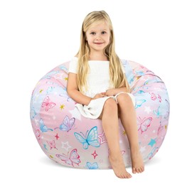decalsweet Bean Bag Chair for Kids Stuffed Animal Storage Beanbag Chairs,Toddler Toy Storage Organizer for Girls and Boys,32'' Cover Only（No Filling