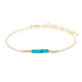 Tiny Sparkling Turquoise Faceted Bead Bar Bracelet in 14k Gold Fill