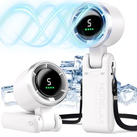 Morelax Personal Handheld Fan,High-Speed Turbo Fans,5-Speed with LED Display,Powerful Motor,4000mAh,USB Rechargeable Portable Cooling Fan for Outdoor Activities,Travel,Working,White