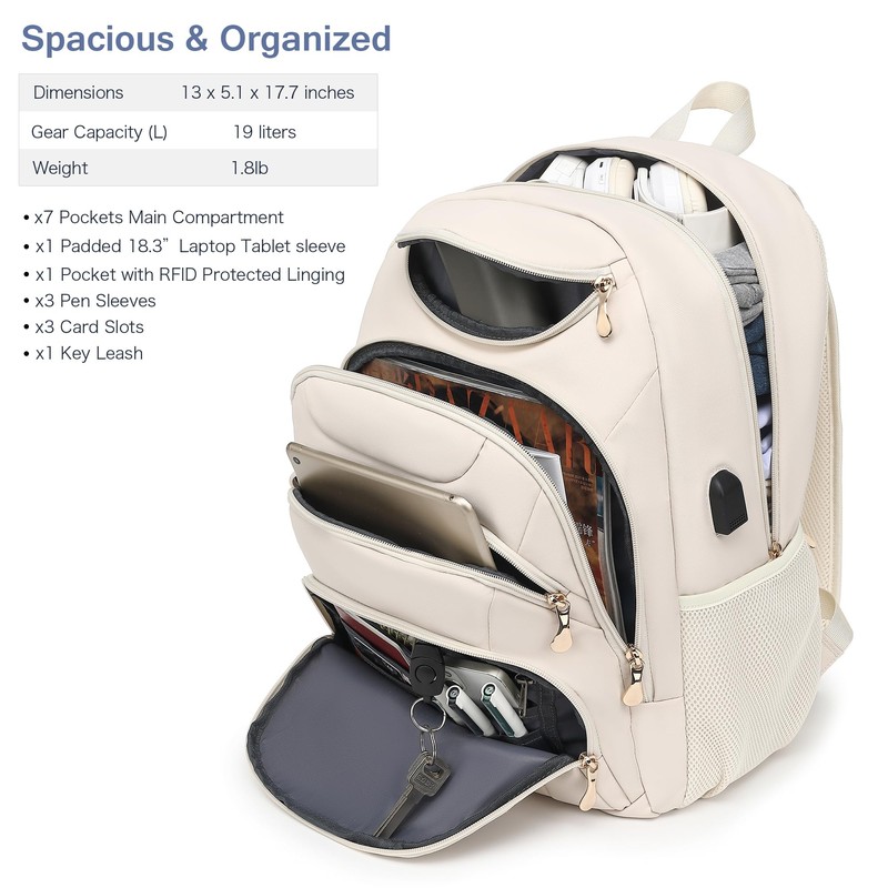 Boavan Laptop Backpack for Women, 15.6-Inch Waterproof School Bookbag, Anti-Theft
