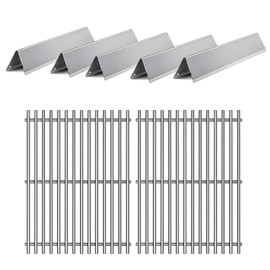 LPTNFRTN 2PACK 7638 Grill Cooking Grates with 5PACK 7636 Flavorizer Bars for Weber Spirit 300 and GS4 Spirit II 300 Series E310 E320 E330 S310 S320 S330 Grill Part 69797 68843,Stainless Steel