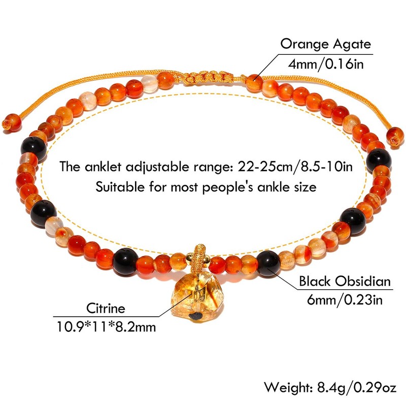 Wizock Reiki Black Obsidian Beaded Anklet Protection Irregular Citrine Charms