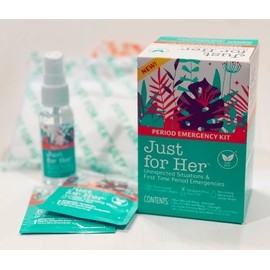 Just for Her Emergency Period Kit – Ultra Thin Maxi Pads with Wings, Wipes Flushable, Feminine Spray Wash – Teen Girls Essentials Overnight (1 Pack)
