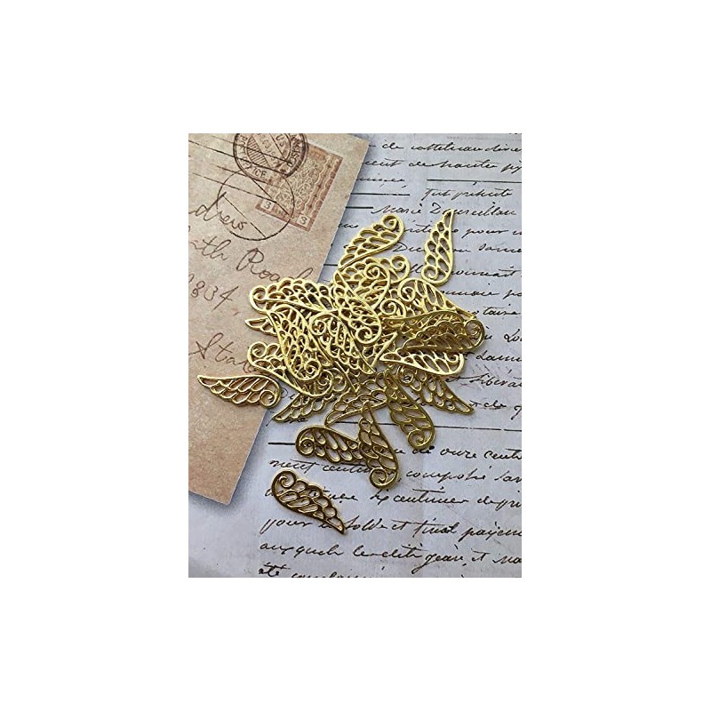 50 Pieces Wing Feather Golden Charms Decor Craft Handmade Accessories