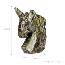 Artistone 2 inch Unicorn Crystal Sculpture Carving Healing Stone Unicorn Gemstone Elf Aura Shaping Horns Lucky Gift for Friends, Family and Friends (dragon blood stone)