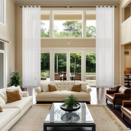 Phating Extra Long Sheer Curtains, Grommet Light Flitering High Ceiling Two Story Sheer Curtains for Living Room(White, 1 Panel, 52"X168")