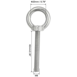 TA-VIGOR 3Pcs M8 x 60mm Lifting Long Eye Bolt, 304 Stainless Steel Wall Expansion Anchor Bolts, Masonry Concrete Screws Shoulder Eyebolt Lifting Ring with Nuts Washers for Hanging Hammock Article