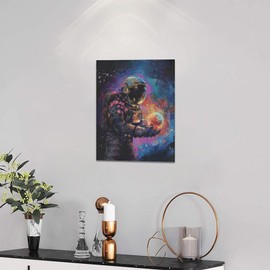 Astronaut Wall Art Space Pictures Wall Decor Astronaut Planet Canvas Painting Colorful Home Modern Artwork Decorations Framed for Bathroom Living Room Bedroom Office 12x16 inch