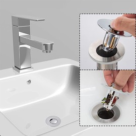 Drglynh Universal Edition Bathroom Sink Stopper, Bathroom Pop Up Sink Drain Plug, Bathtub Converter Sink Drain Strainer Plug No Overflow with Basket Push Pop Sink Stopper