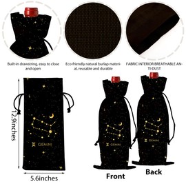 Gemini Wine Bag Women Gifts for Birthday Wine Bag Astronomy Constellations Witchy Gifts for Women Birthday Party Decoration Black Gold Starry Sky Constellations Wine Bag for Her Him