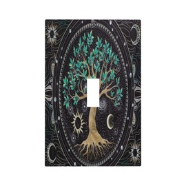Tree of Life Blackground 1 Gang Light Switch Cover Decorative Hippie Sun Moon Star Single Toggle Wall Plate Switchcovers Electrical Switchplate Home Decor for Bathroom Living Room Bedroom Decorate